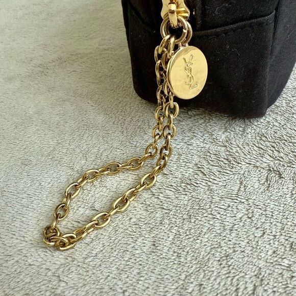 Yves Saint Laurent YSL parfums Black Canvas Logo Wristlet Clutch Bag - Picture 4 of 12